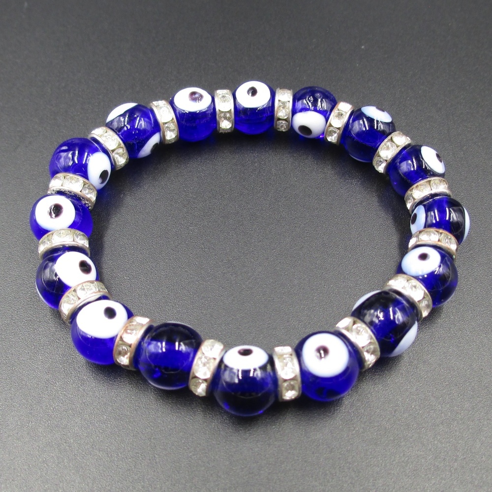 Vintage Blue & White Eyeball Glass Beads Bracelet